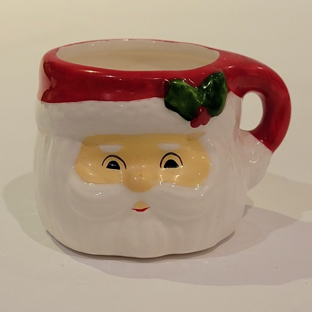 Vintage Wicks N Sticks Miniature Ceramic Santa Head Mug Votive Tea Light Holder